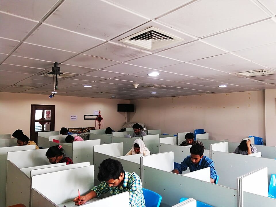Candidates sitting an HSK examination in a test centre