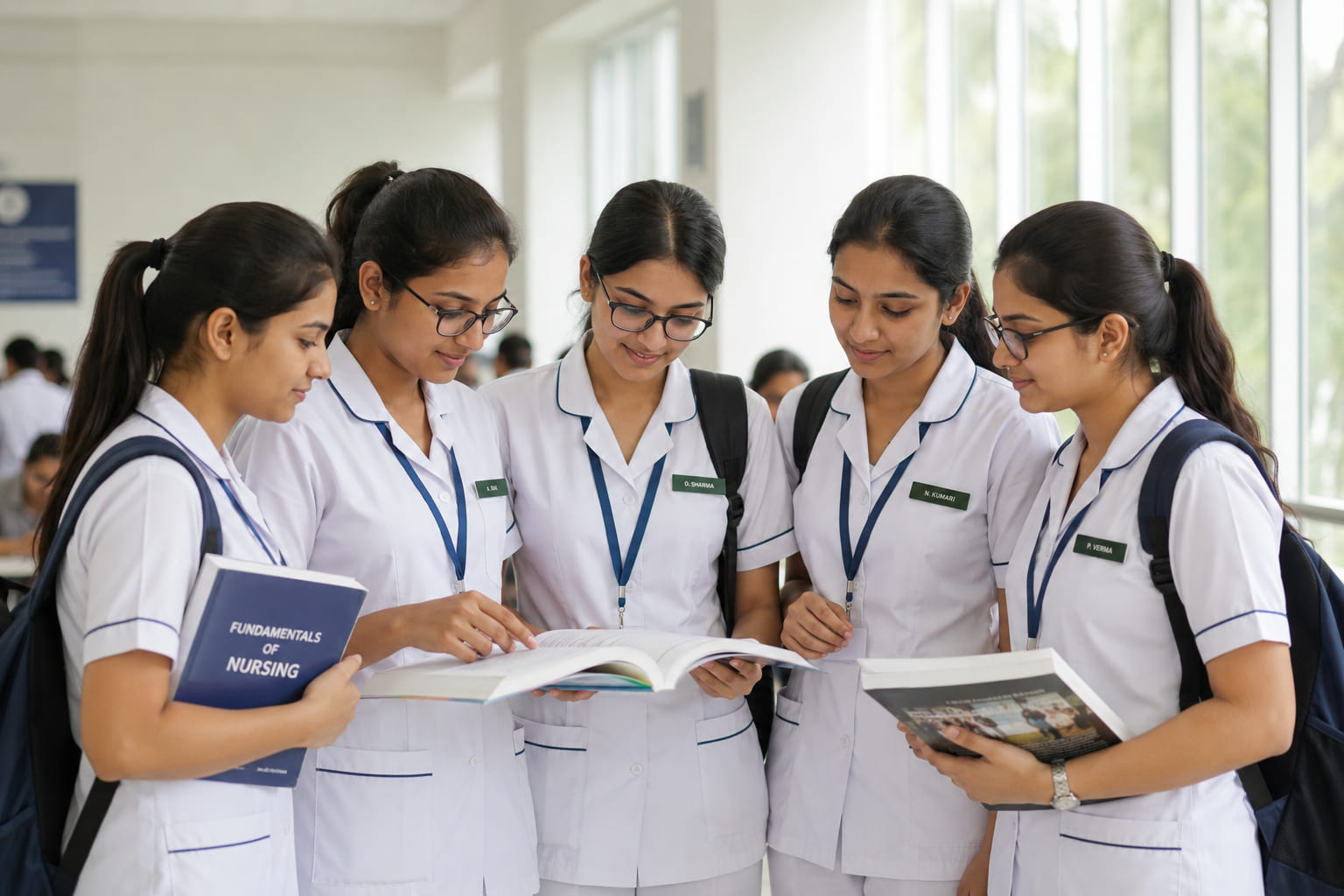 Nursing students reading together
